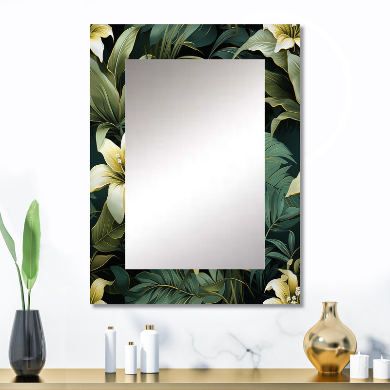 Yinn Mirage Elegance Ii, motif tropical - grand miroir mural tropical, miroir décoratif tropical, impression d'art en métal