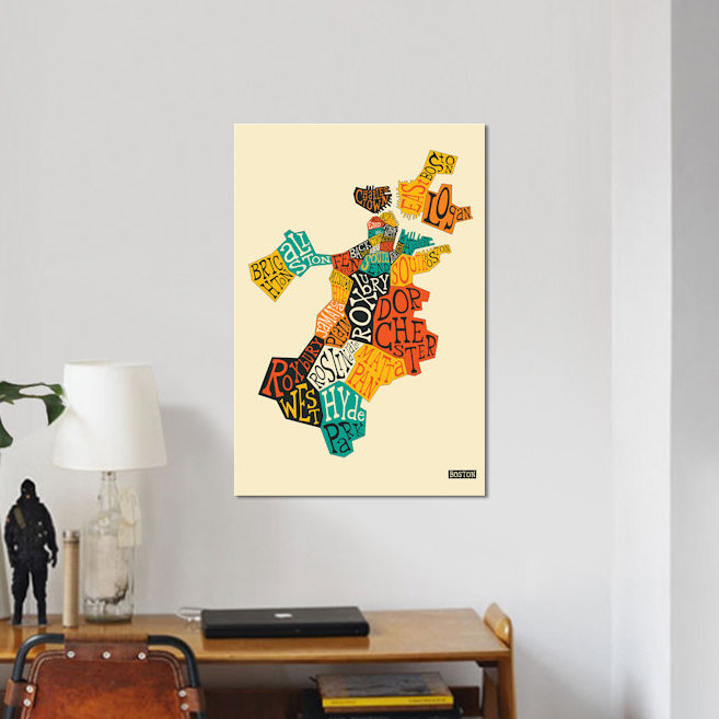 « typographique-geography-geography series : boston », art textuel sur toile, H 40 po x l 26 po x P 1,5 po