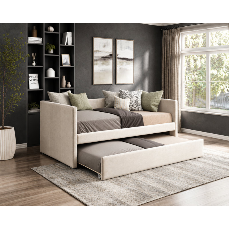  Nestlecove Upholstered Daybed With Pullout Trundle, Beige