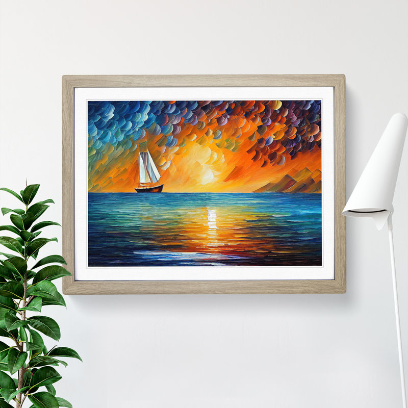 XH1022-7611X Sailing Boat On The Ocean Vol.1 Abstract - Single Picture Frame Painting, 25cm H x 34cm W x 2cm D, Oak 