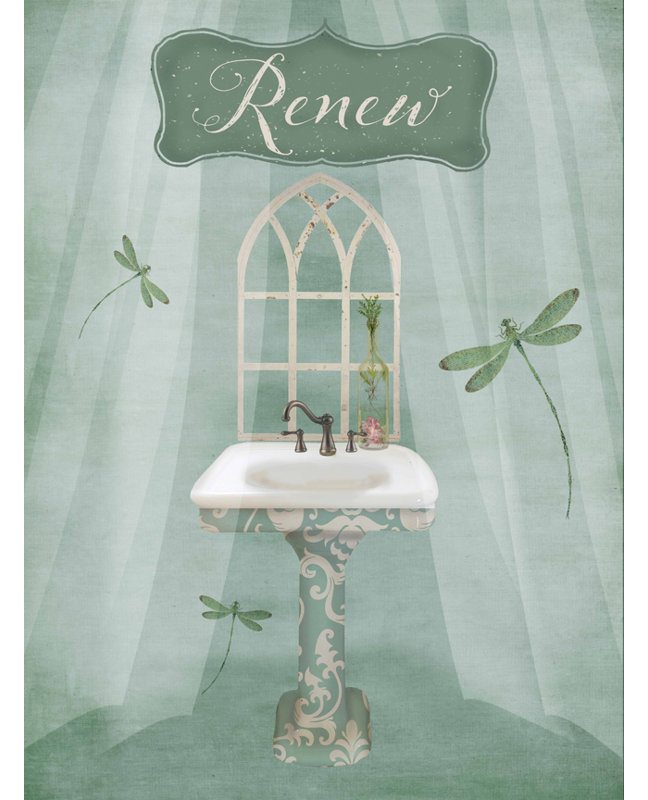 «Vintage Bathroom Inspired Renew Green Sink», reproduction d'impression sur toile tendue, H 16 po x l 12 po x P 1,5 po