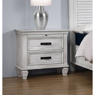 Table de chevet blanche antique avec 2 tiroirs - Plateau coulissant et accès pour les articles de chambre à coucher
