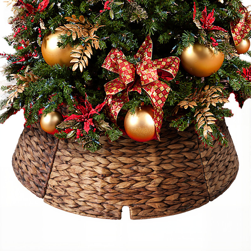 Accessoire de jupe d'arbre de Noël tissé pour Noël, H 10 po x l 24 po, Brun