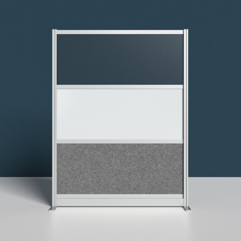 Harmony Workflow Modular Wall with Frame - Wide Panel Starter Wall with Whiteboard, 70"H x 53"L, White/Silver/Grey