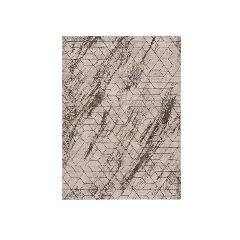 Tapis géométrique ivoire et brun 7 pi x 10 pi