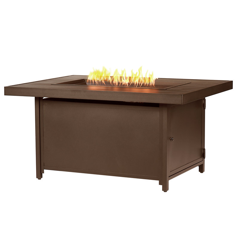 Carin Rectangle Aluminum Propane Smokeless Fire Pit Table with Hidden Fuel Tank, Brown