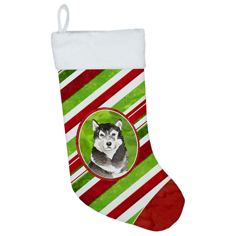 Chaussette de noël à rayures à sucre, Malamute d’Alaska