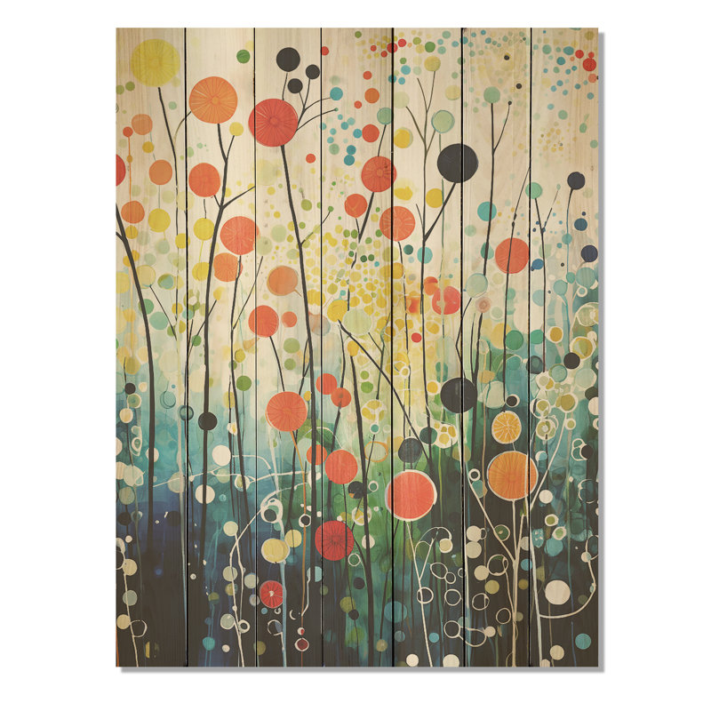 Fleurs abstraites - Fleurs sur bois, H 40 po x l 30 po