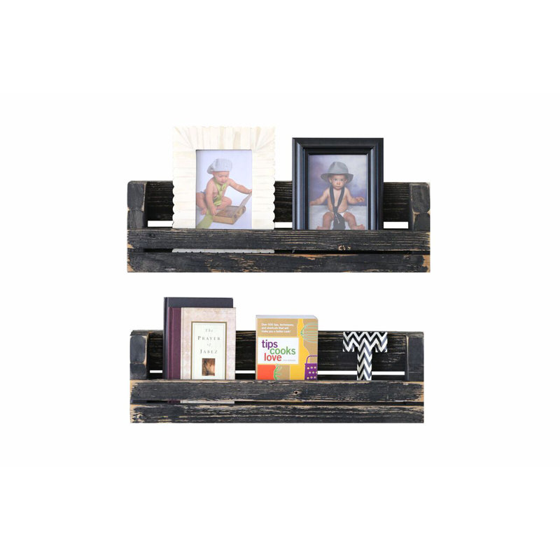 Surbit 2 Piece Pine Floating Shelf, Black