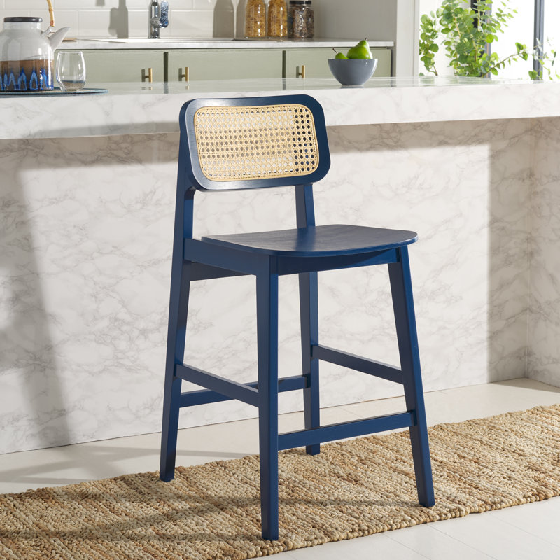 Coya Cane Counter Stool, Navy/Natural