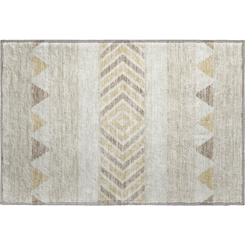 Premium Machine Washable Prisco Beige Rug, Rectangle 1'8" x 2'6"