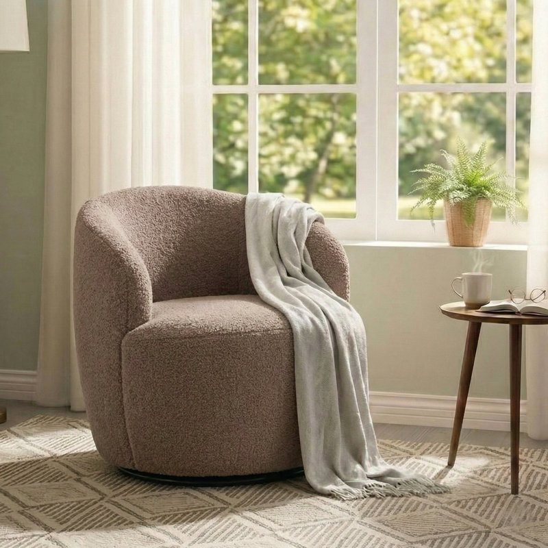 Teddy Fabric Swivel Accent Armchair Barrel Chair, Taupe