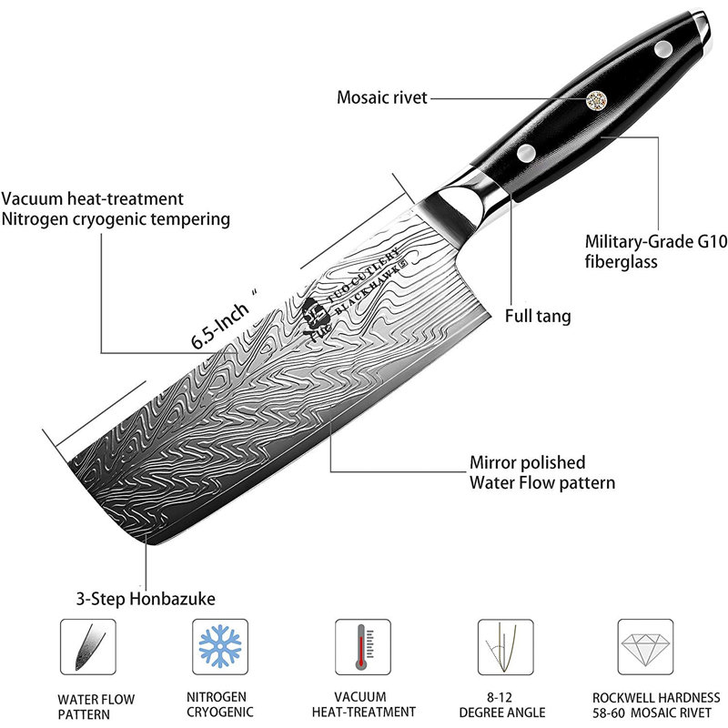 TUO Cutlery 6.5'' Nakiri Kitchen Knife - Black Hawk-S Series, Vegetable Cleaver