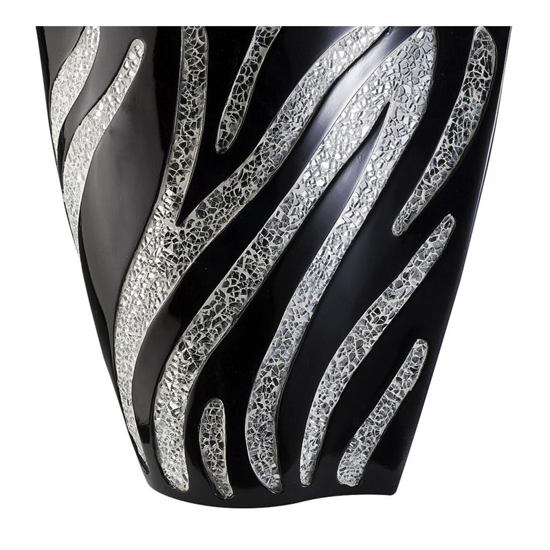 Tall Polyresin Decorative Vase, Black finish with Silver Zebra Pattern