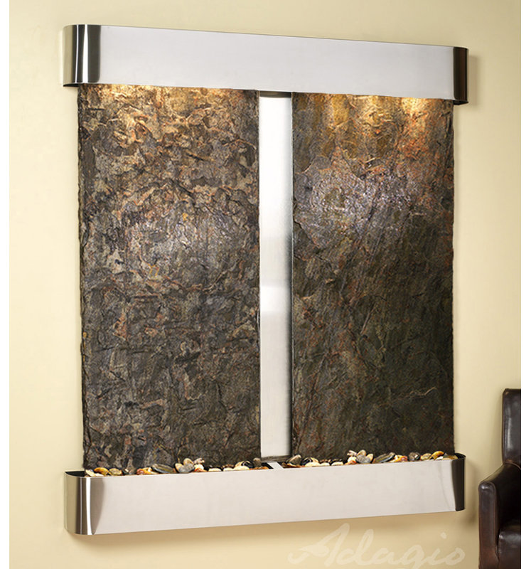 Cottonwood Falls Fountain with Light, Stainless Steel, Square, Rajah (multi-color)