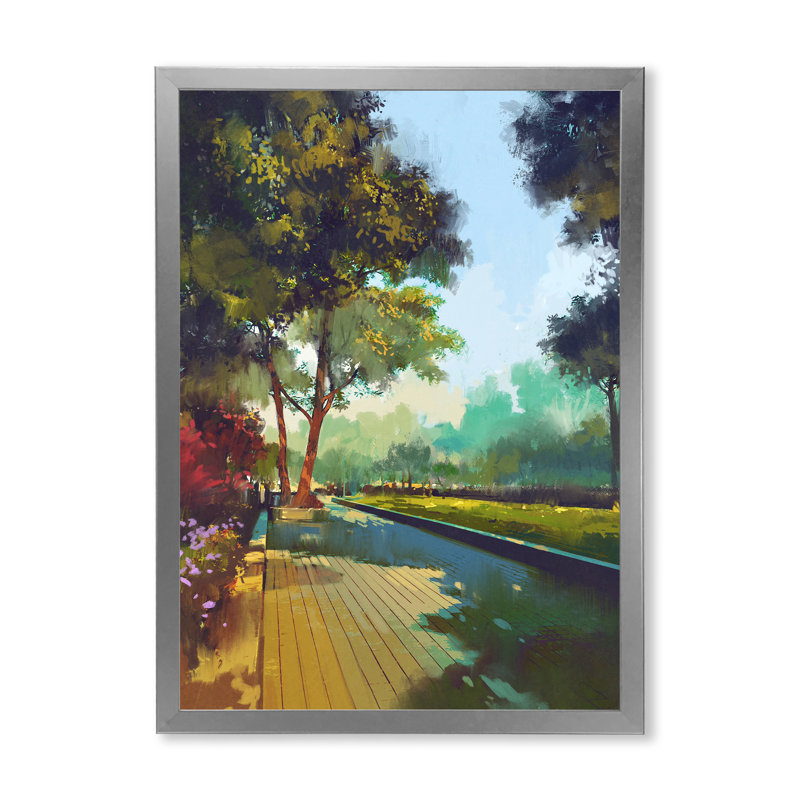 Alley in Colorful Spring Park - peinture sur toile, H 40 po x l 30 po x P 1,5 po, Cadre de coin argenté fermé
