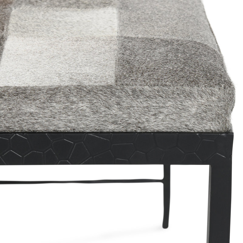 Achen Genuine Hide Bench, Gray, 18.5" H x 28" W x 16" D