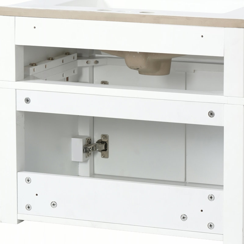 Meuble-lavabo mural de 61 cm avec tiroir basculant, Blanc, Argent