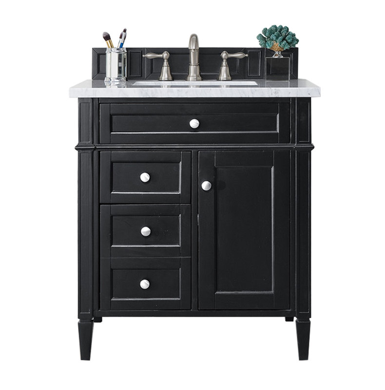 Brittany 30'' W Single Vanity, Black Onyx, White Zeus, 8" Widespread