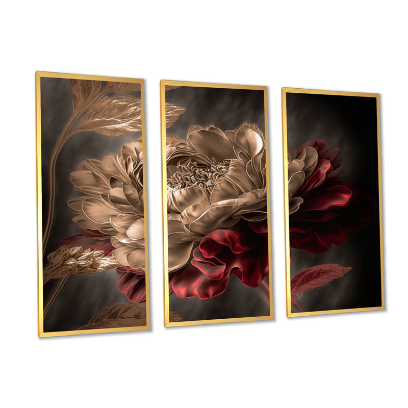 «Gilded Rose Vintage Glam V», reproduction sur toile 3 pièces, H 28 po x l 36 po x P 1 po, Toile avec cadre naturel