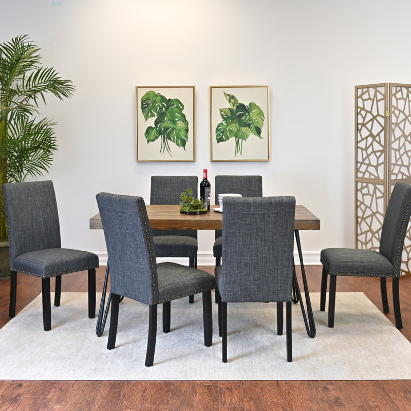 Ensemble de salle à manger 7 pièces, table à manger en épingle à cheveux avec 6 chaises, Gris