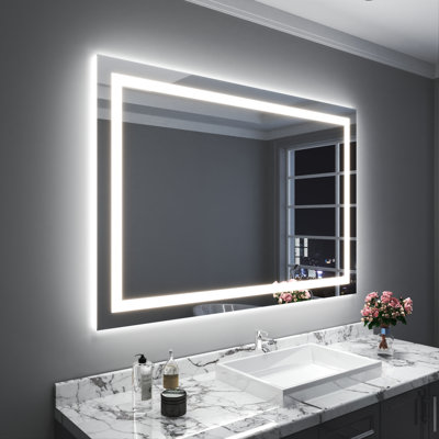Miroir de salle de bain mural en verre trempé à DEL rétroéclairé et anti-buée Waterpar ETL & UL