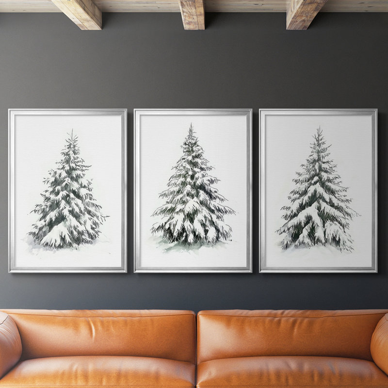Christmas Holiday Art VI - Toile tendue avec châssis sur mesure - 3 pièces, H 30 po x l 63 po, Argent argent