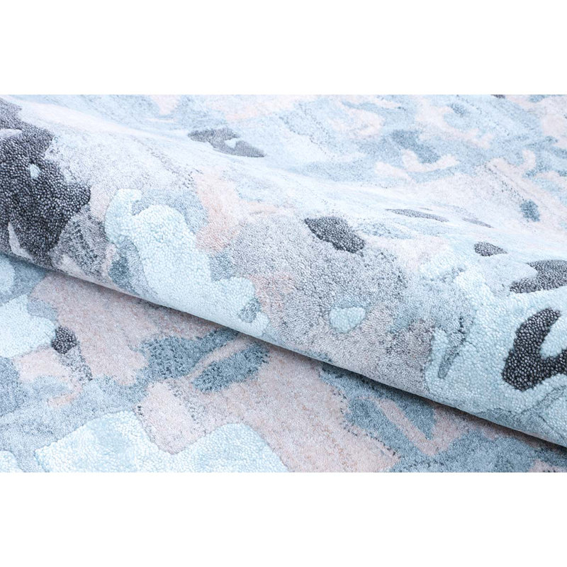 Abstract Area Rug in Turquoise/Ivory, Rectangle 9' x 12'