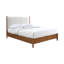 Grand lit de style Mid-Century moderne, tête de lit Boucle en noyer et beige, structure en bois massif, pieds fuselés ronds, lit compatible avec matelas de conception, couleur, panneau de placage en tissu, prêt