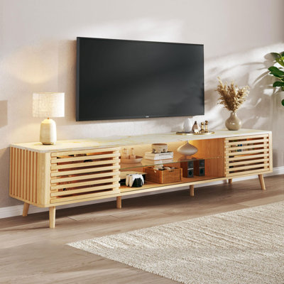 70" Tv Stand For Tvs Up To 80" With Sliding Doors & Led Light