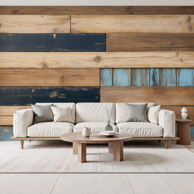 Murales en bois rustiques murales bleues variées murales variées H 100 po x l 144 po papier peint adhésif pour cabine de chambre