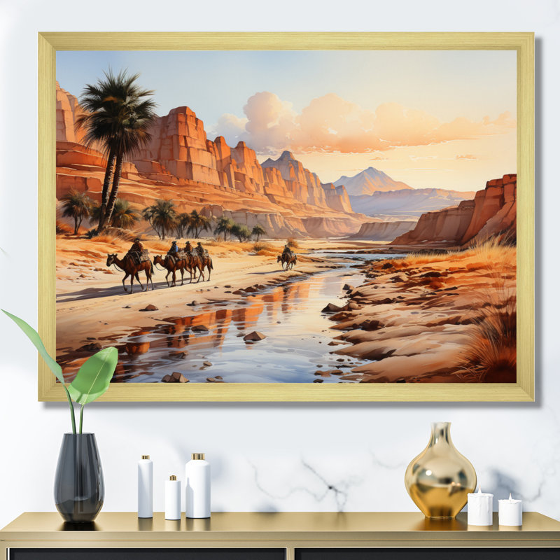 Égypte égyptienne «Golden Sands I», reproduction sur toile, H 16 po x l 32 po x P 1 po, Encadrement doré