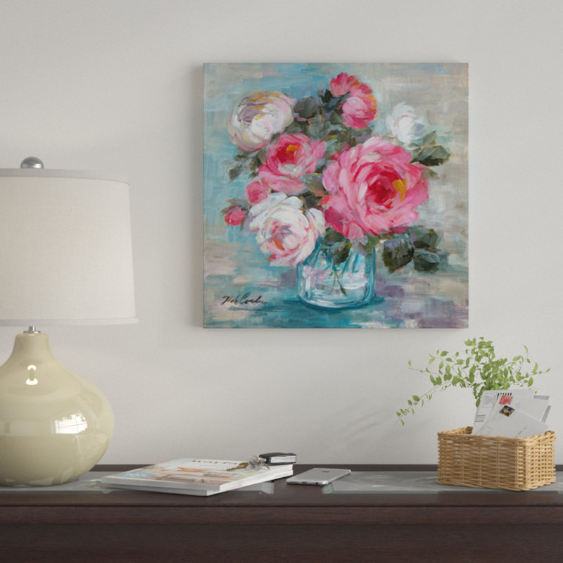 « summer roses ii », impression sur toile, H 12 po x l 12 po x P 0,75 po, Toile tendue, Pas de tapis