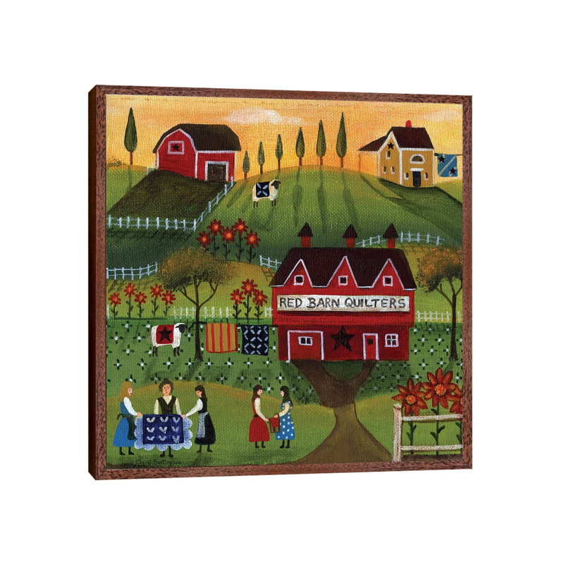 CBT195 Red Barn Quilters 1 Piece Painting on Canvas, 93.98cm H x 93.98cm W x 3.81cm D, Classic Brown Wood Framed