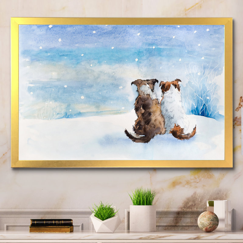 «Dogs pendant la saison de Noël», reproduction d'art sur toile, H 8 po x l 12 po x P 1 po, Cadre photo doré
