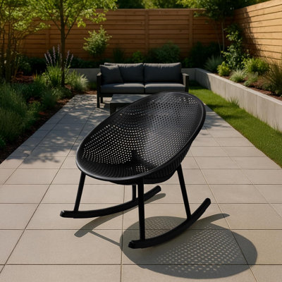 Kieli Modern Plastic Rocking Chair – Perforated Round Seat with Oval Back, 275 lb Capacity, Indoor/Outdoor Patio Lounge