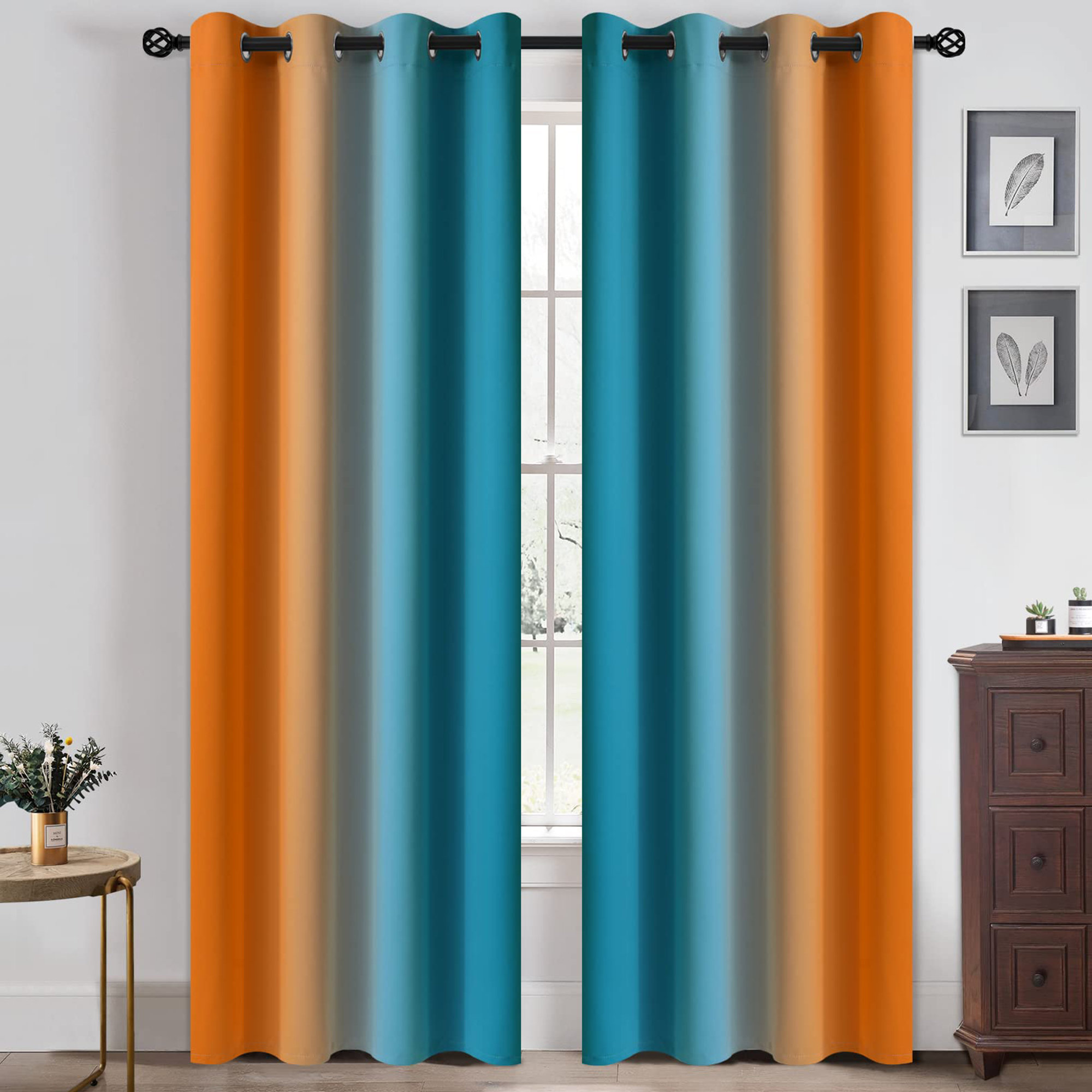Hokku Designs Orange and Blue Curtains for Bedroom, Gradient Room ...