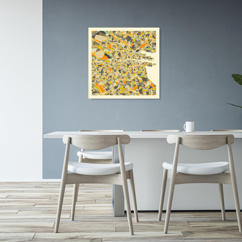 «Colorful Dublin City Map Abstract Colorful Contemporary City», reproduction d'art, 32" H x 32" W