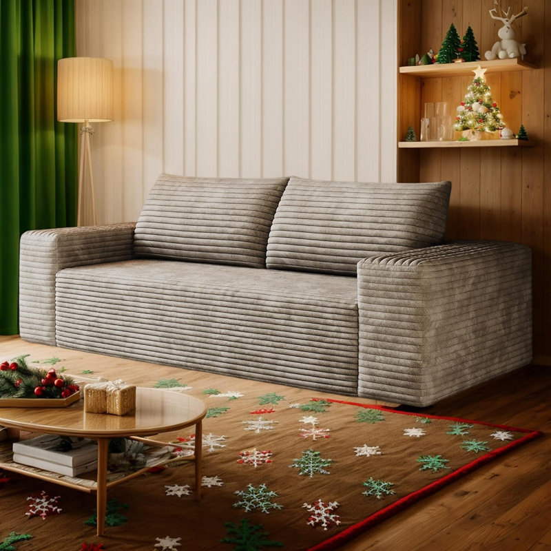  71" W Corduroy Boneless Couch, 3-Seater Compression Sofa with Deep Seat, No Assembly Required, Comfy Loveseat Sofa with 2 Pillows, Sofa Couches for Living Room/Apartment