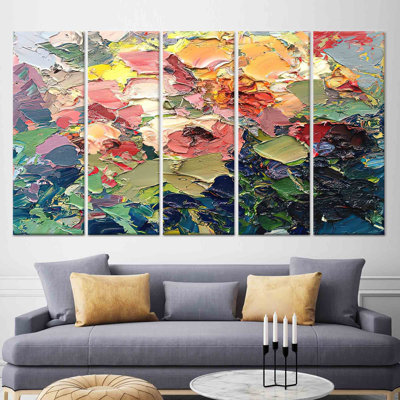 Vibrant Abstract Flower Canvas Print: Modern Home Decor Artwork,5P Wrapped Canvas
