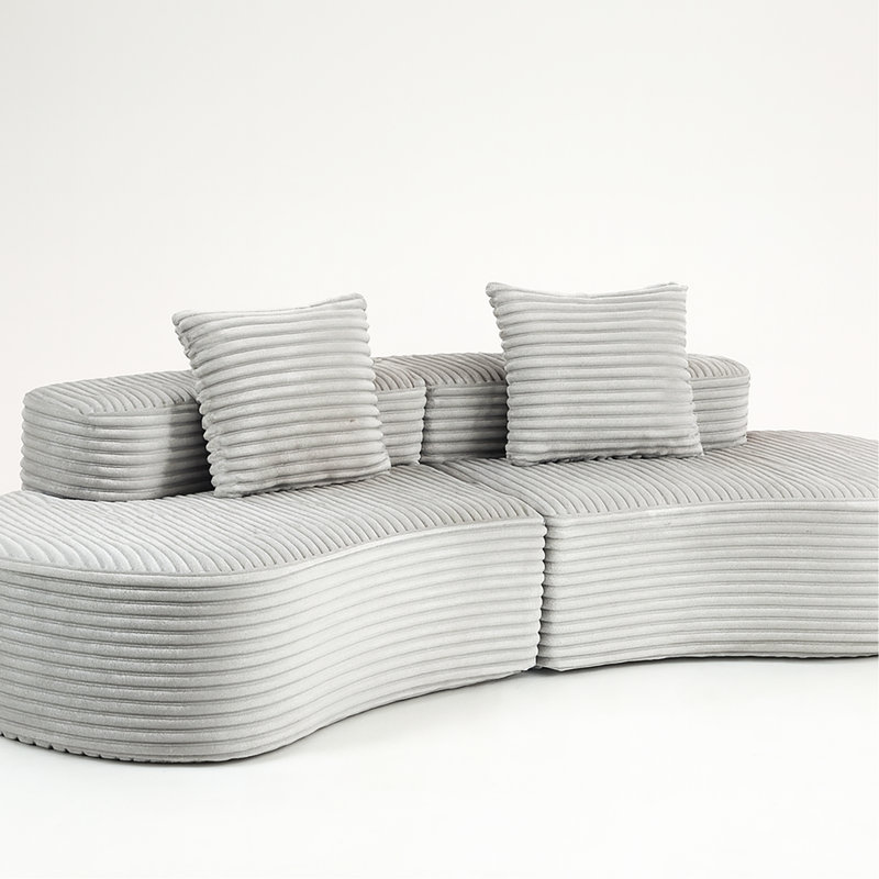 Siège 2 places gris fumée avec tissu en velours côtelé doux, toute structure, apparence moderne, sans assemblage, rembourrage en éponge haute densité et coussins décoratifs Moon Bay en gris, velours côtelé luxueux, style