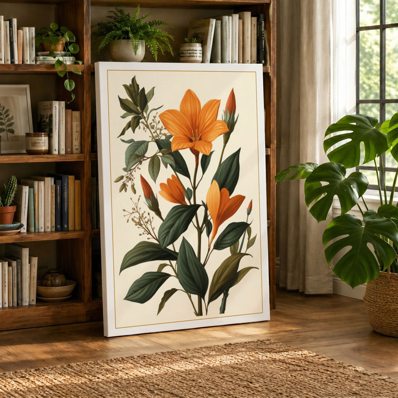 Orange Study Botanical - Wrapped Canvas, 24x16 - 61.0 x 40.6 cm, White Border