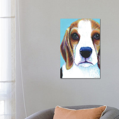 Beagle On Aqua by Kirstin Wood - Wrapped Canvas Gallery-Wrapped Canvas Giclée