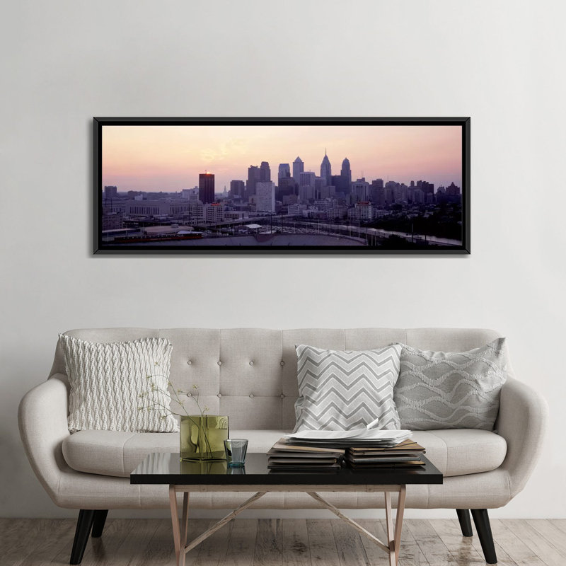 « panoramique » philadelphia, pennsylvanie, reproduction de photo sur toile tendue, H 16 po x l 48 po x P 1,5 po, Cadre noir