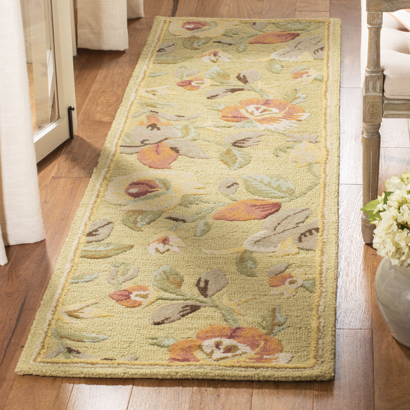 Emrick Hand Hooked Wool Floral Rug, Runner 2'3" x 8'