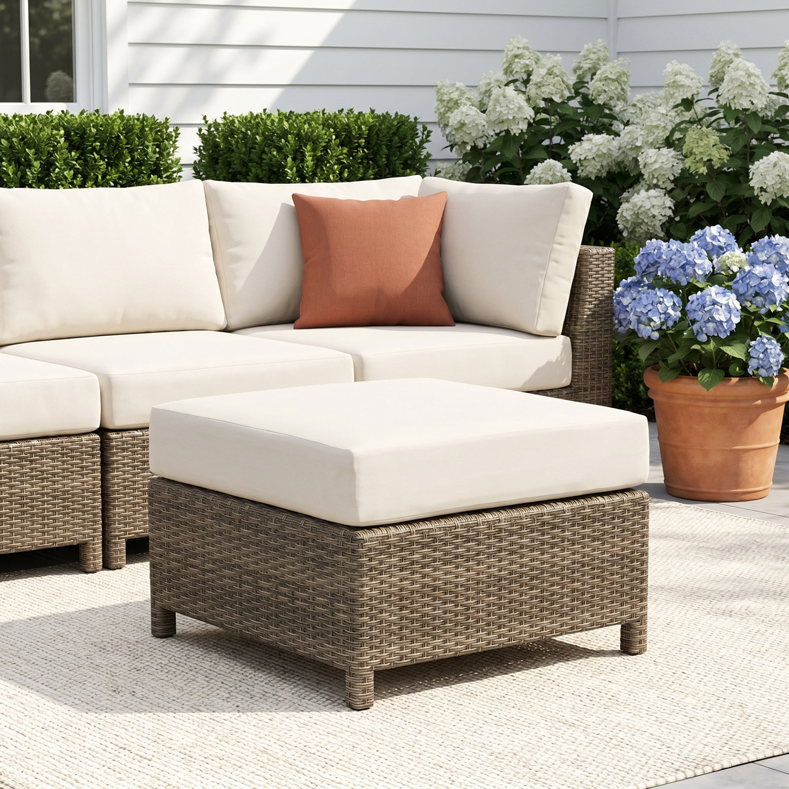 Annelise Wicker Patio Ottoman with Sunbrella Cushion
