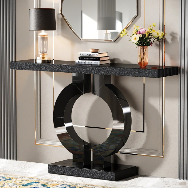 Console à miroir 43,11 po, canapé moderne avec base en forme de O, Noir