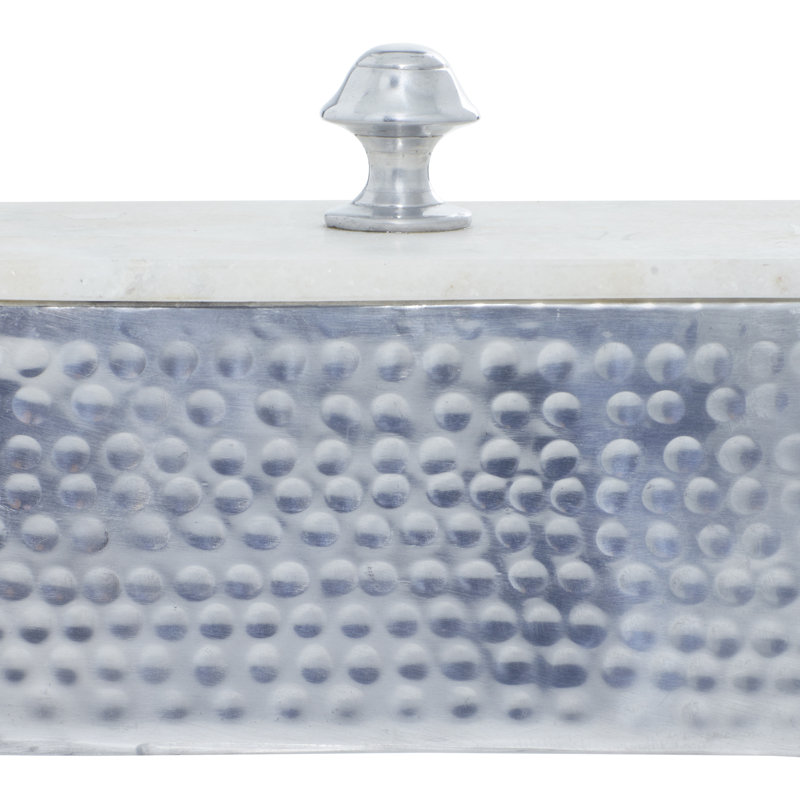Gray Marble and Silver Metal Rectangular Jewelry Box