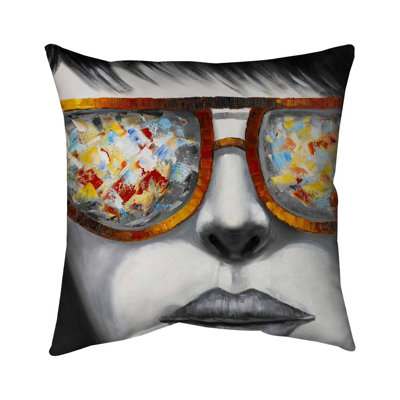 Colorful Sunglasses - Gray Woman Outdoor Throw Pillow | Home Decor
