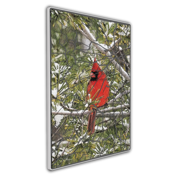 Shattered Glass Art Cardinal On Green Pine Branch Print | Wayfair